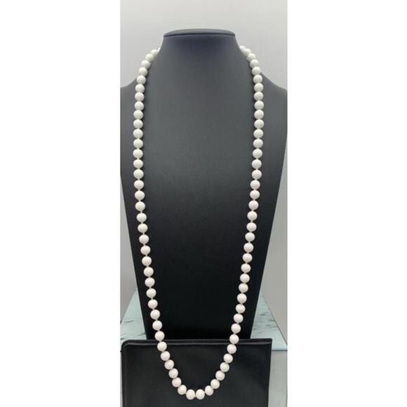 Monet Jewelry - Vintage Monet Simple White Glass Double Knotted Beaded Necklace 30” Signed